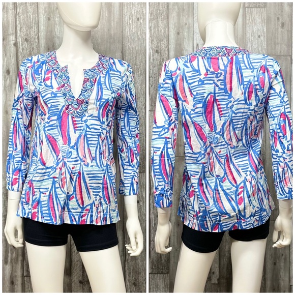 Lilly Pulitzer Amelia Island Tunic in Red Right Return [T52] - Picture 2 of 8